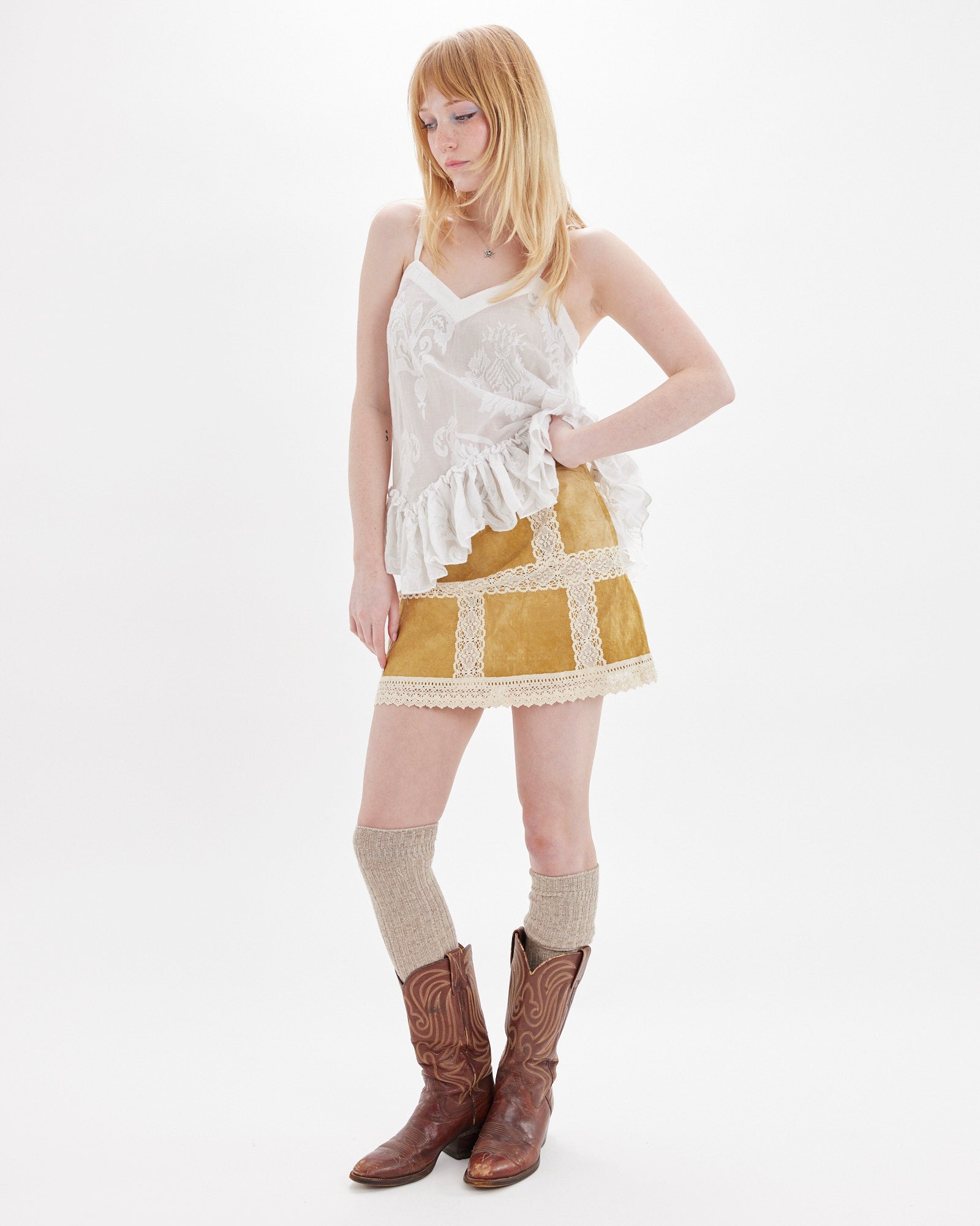 Suede Lace Mini Skirt