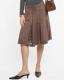 Crochet Raw Edge Midi Skirt - Soft Plum