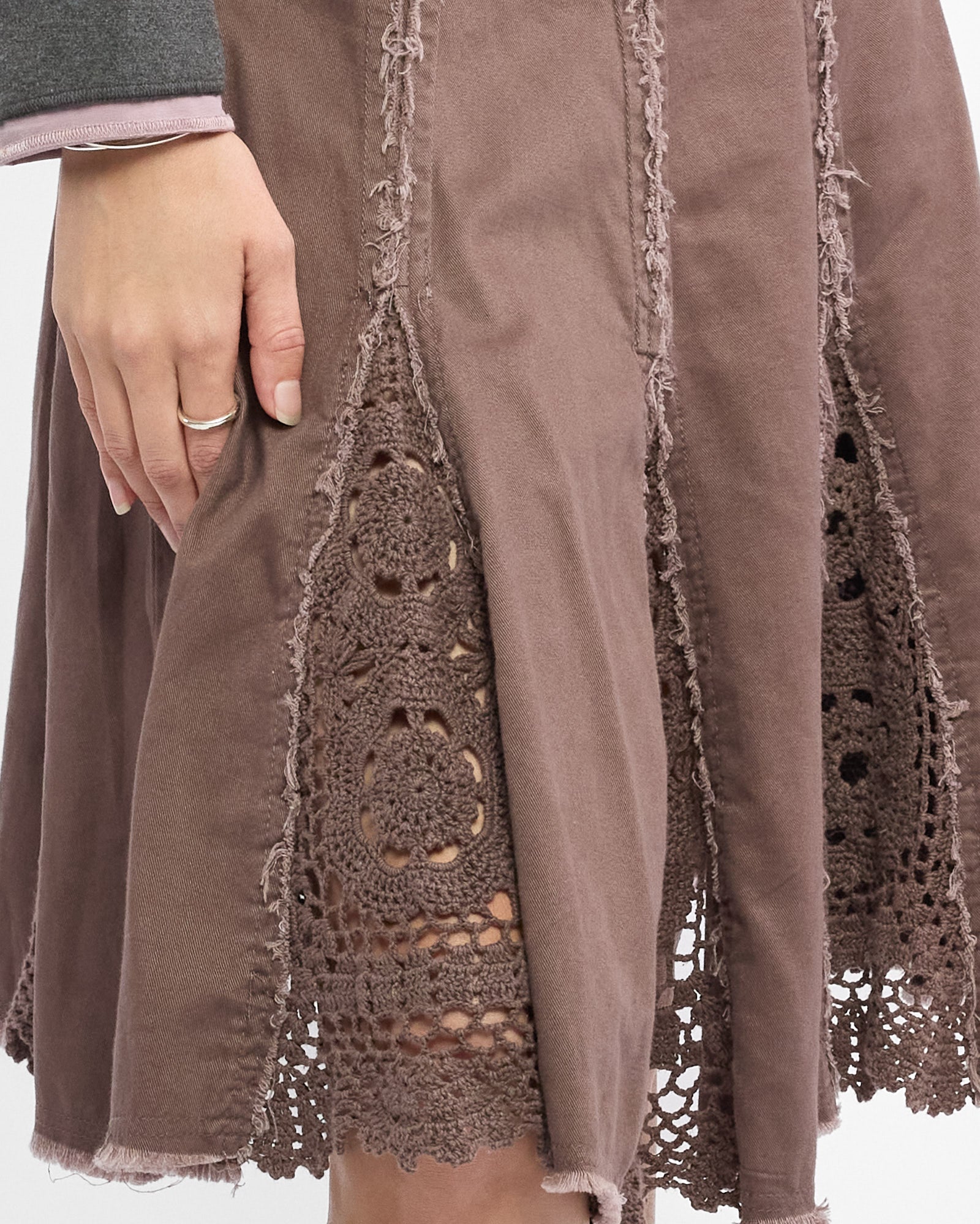 Crochet Raw Edge Midi Skirt - Soft Plum