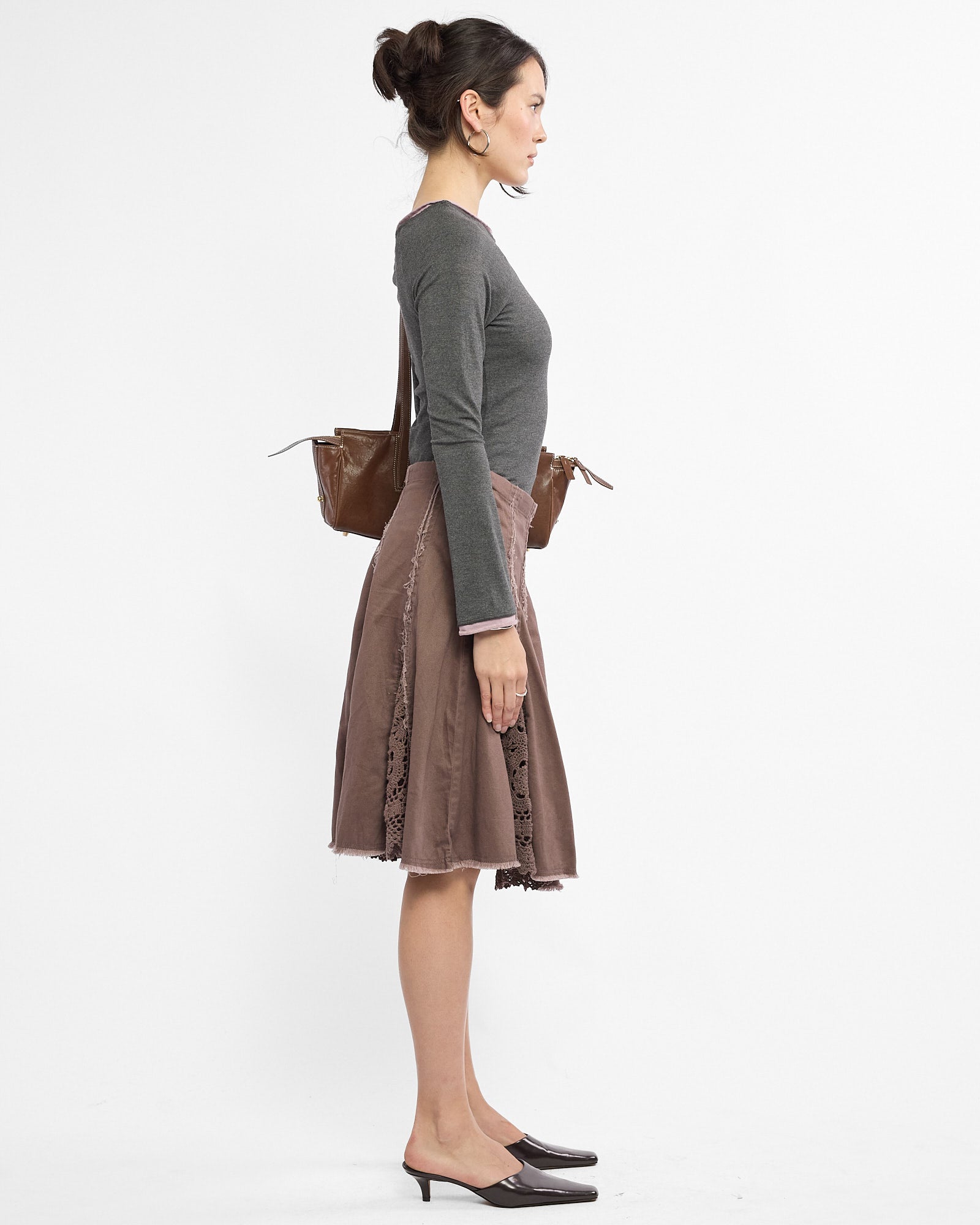 Crochet Raw Edge Midi Skirt - Soft Plum