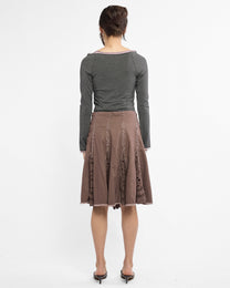 Crochet Raw Edge Midi Skirt - Soft Plum