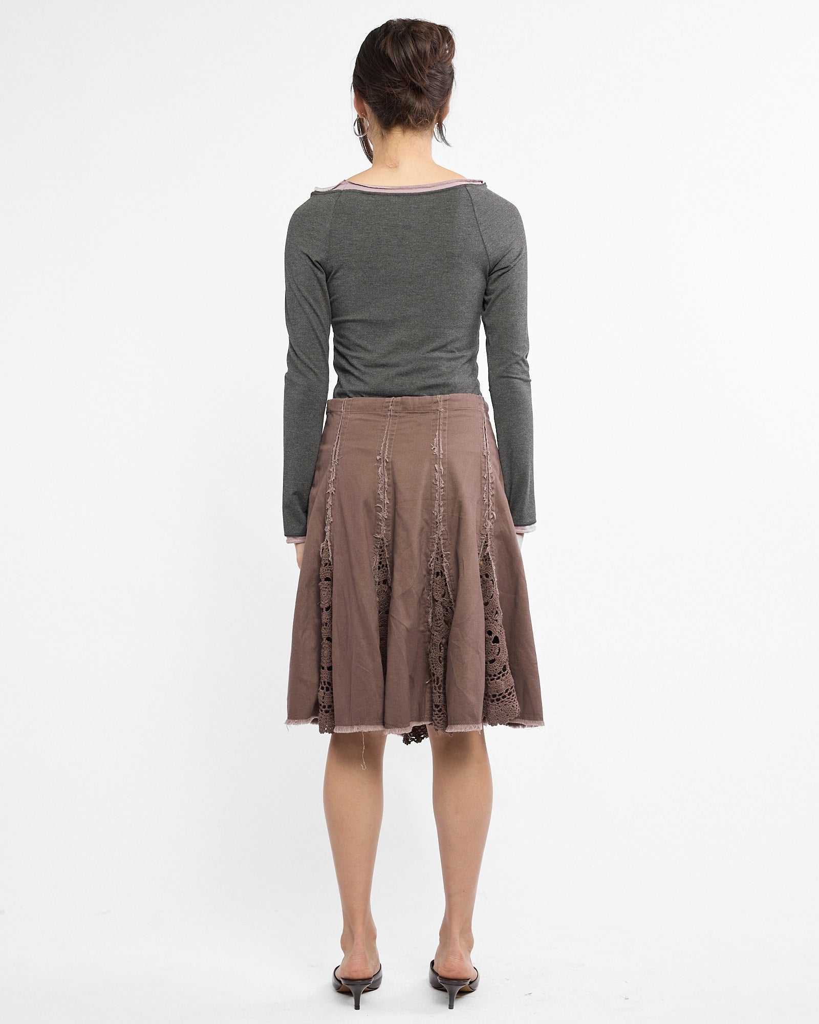Crochet Raw Edge Midi Skirt - Soft Plum