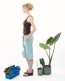 Wide Cuff Drawstring Jort - Teal