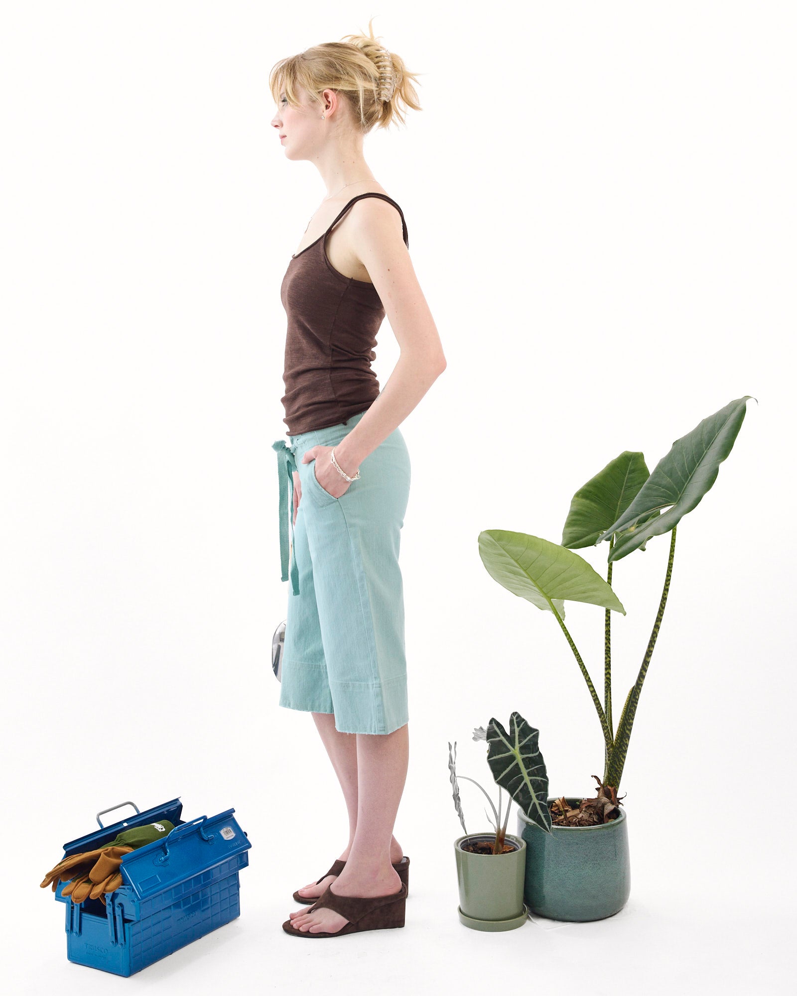 Wide Cuff Drawstring Jort - Teal