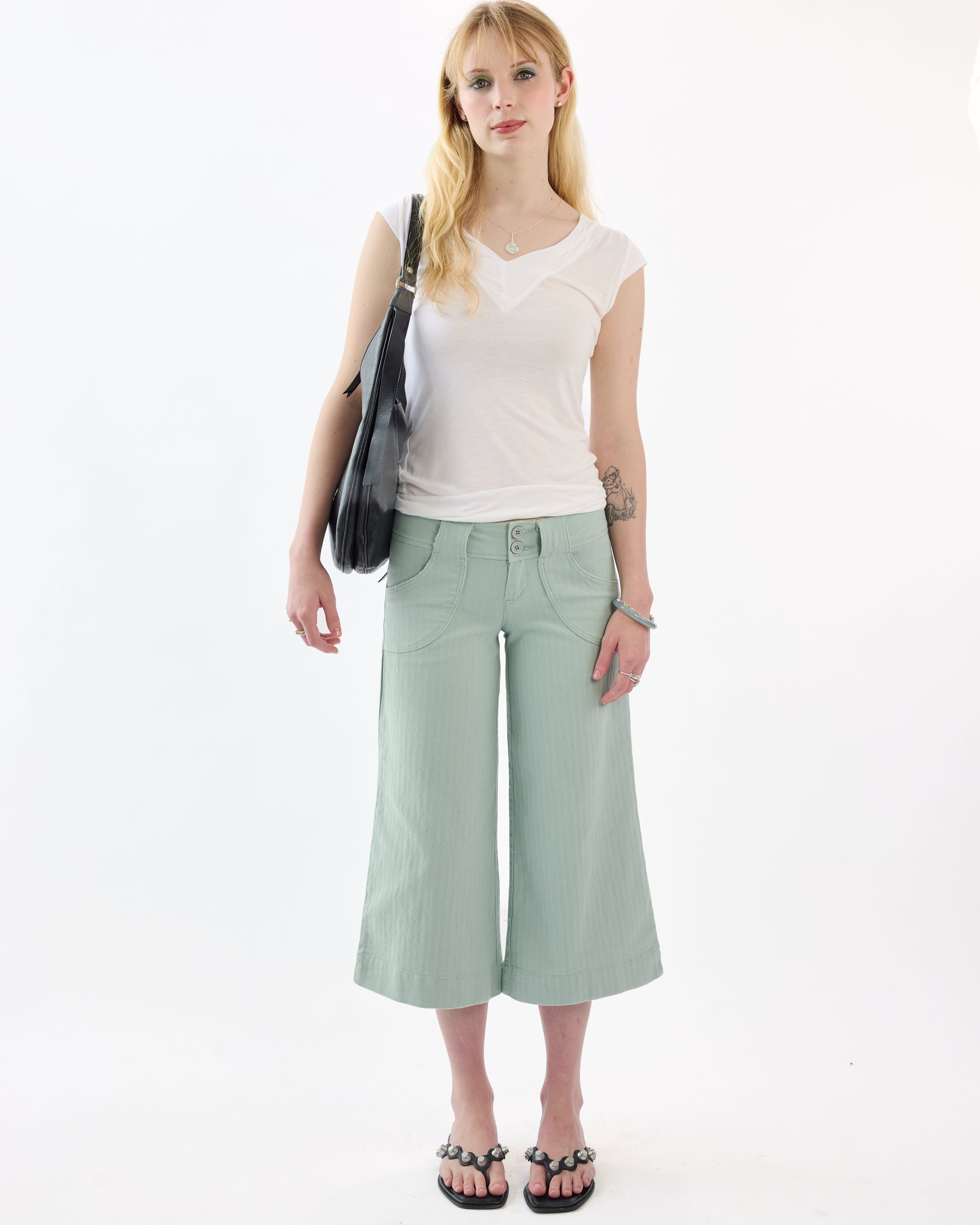 Belted 3/4 Wide Jorts - Teal