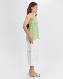 Crinkle Cotton Halter Singlet - Leaf