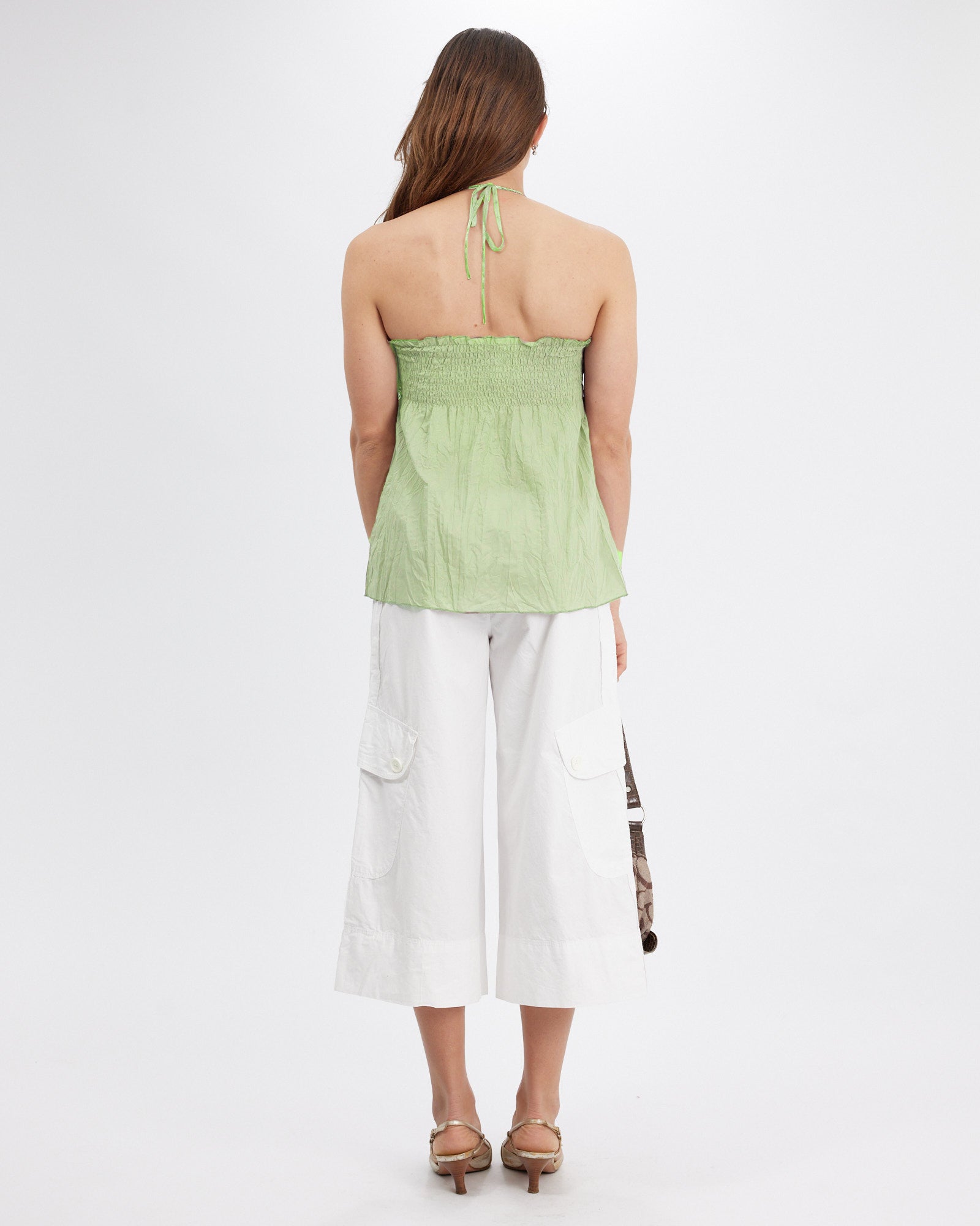 Crinkle Cotton Halter Singlet - Leaf