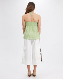 Crinkle Cotton Halter Singlet - Leaf