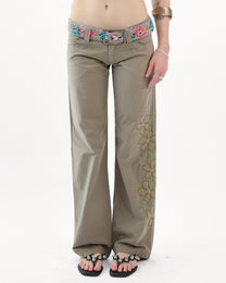 Sequin Embellished Cargo Pant - Khaki