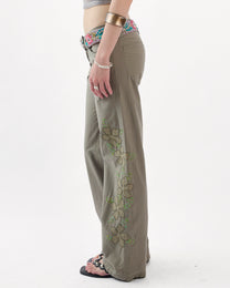 Sequin Embellished Cargo Pant - Khaki