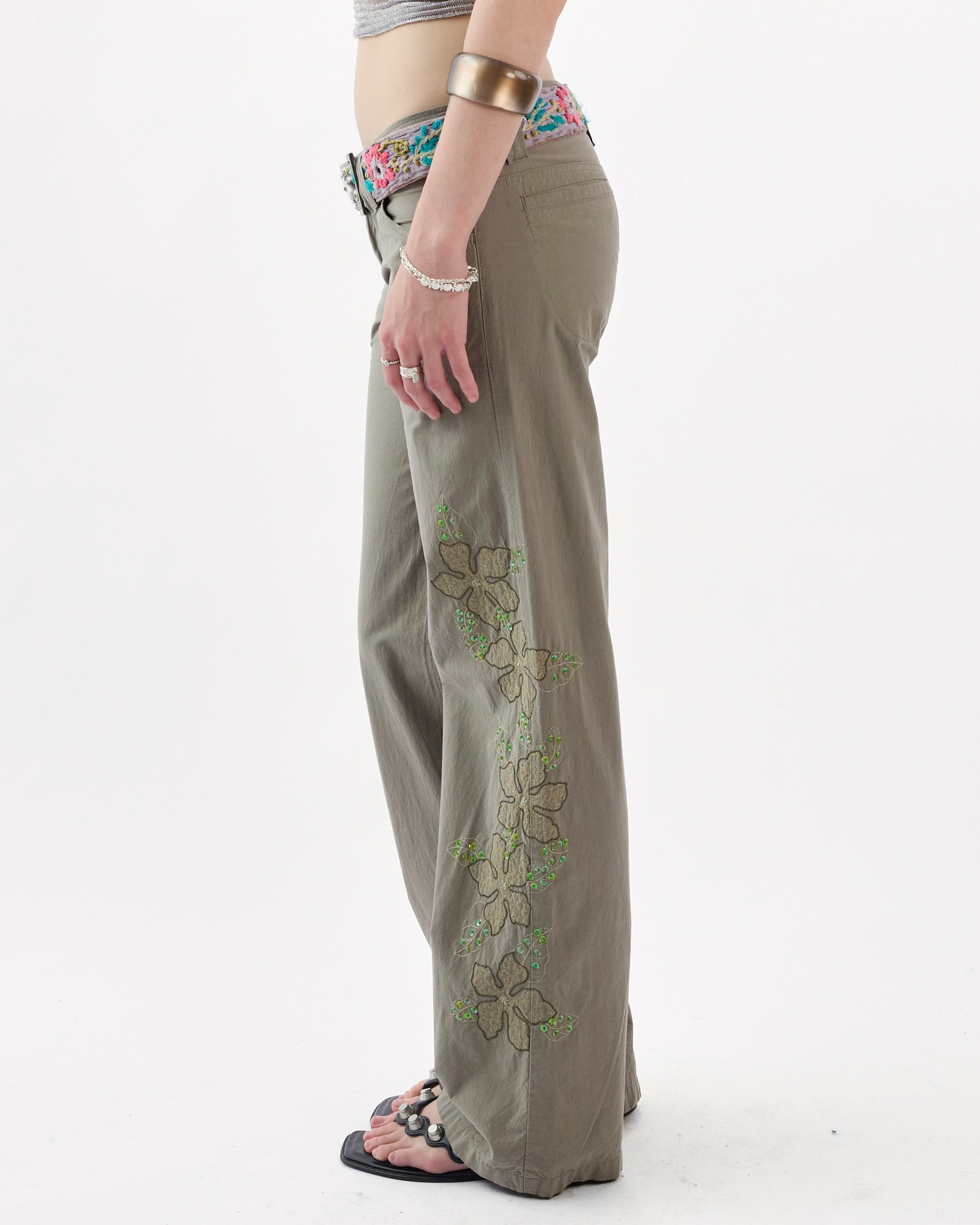 Sequin Embellished Cargo Pant - Khaki