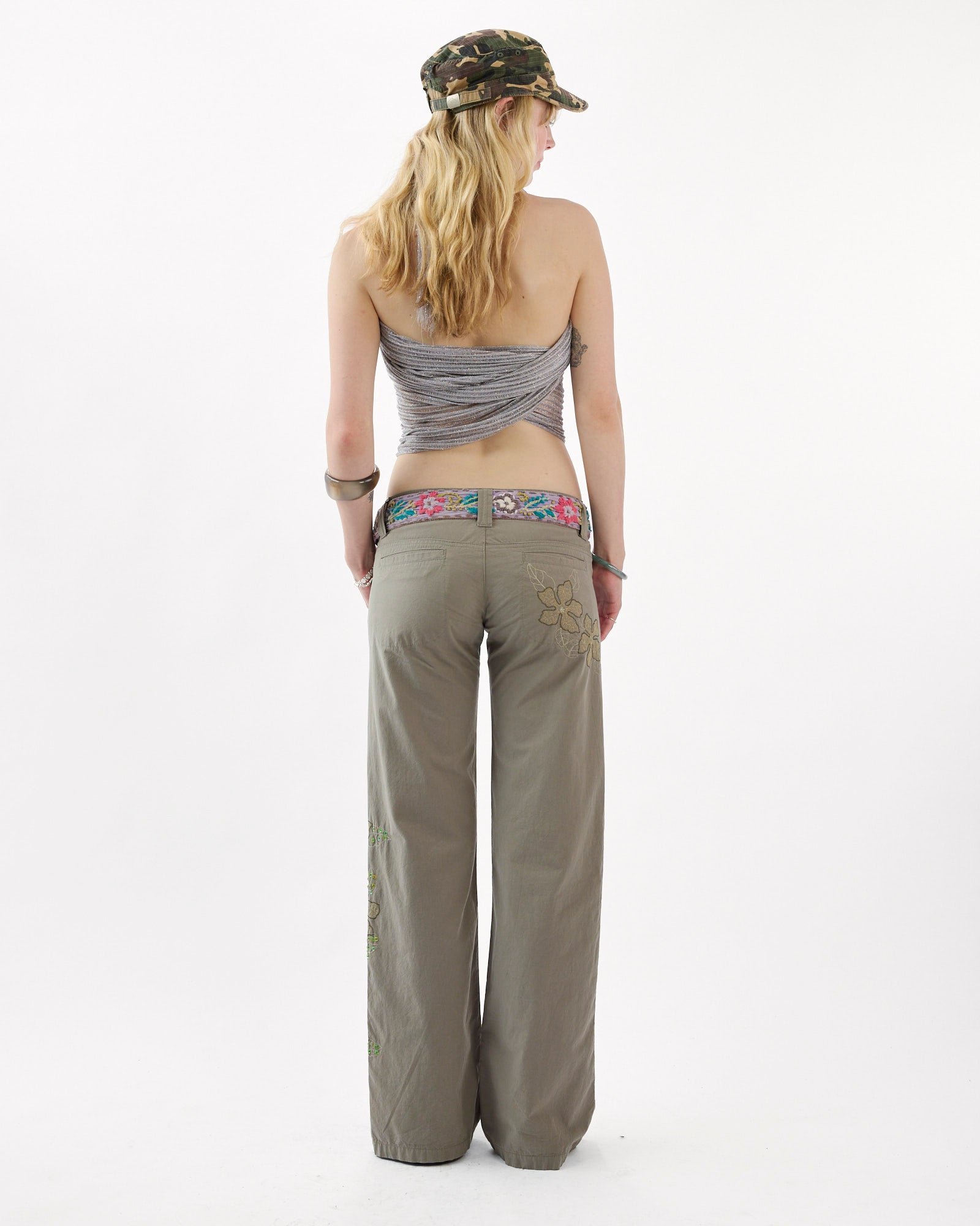 Sequin Embellished Cargo Pant - Khaki