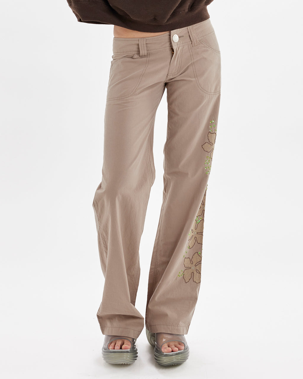 Sequin Embellished Cargo Pant - Latte