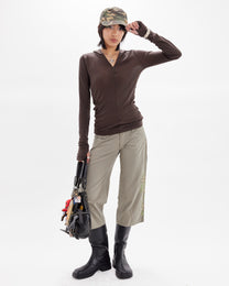 Sequin Embellished 3/4 Length Pant - Khaki