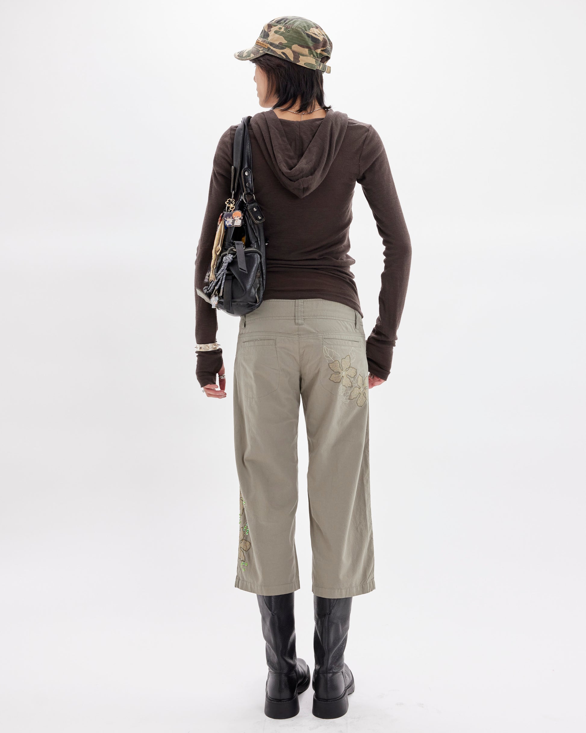 Sequin Embellished 3/4 Length Pant - Khaki