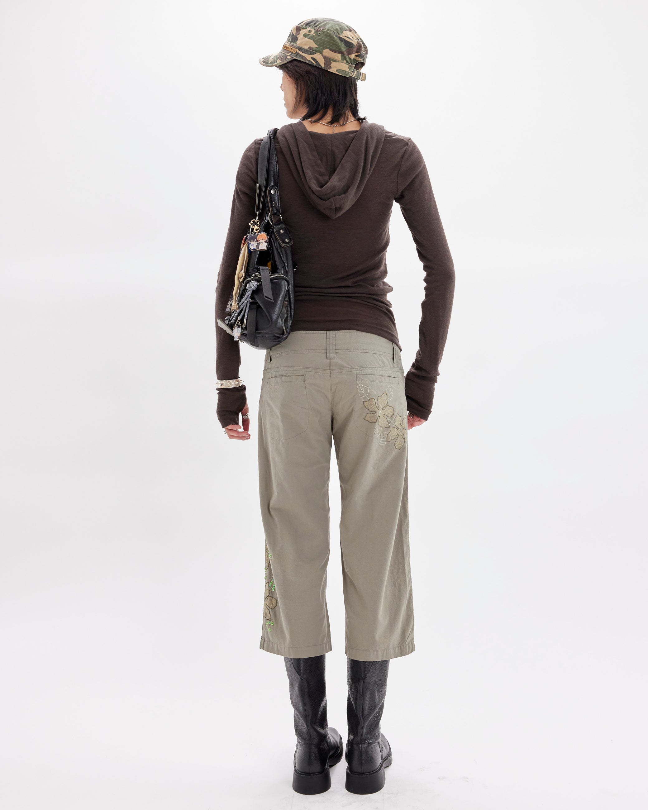 Sequin Embellished 3/4 Length Pant - Khaki