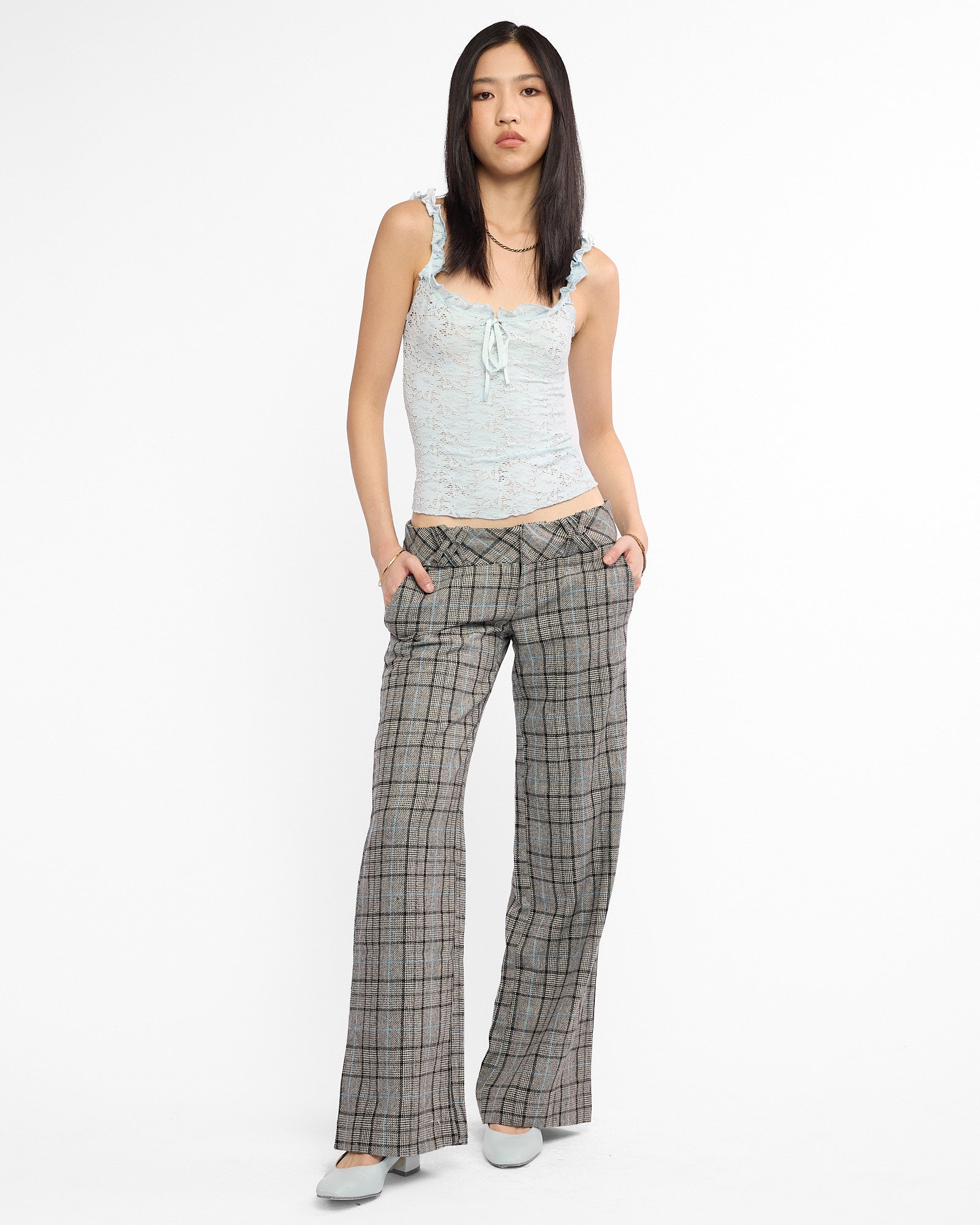 Plaid Lowrise Wool Pants