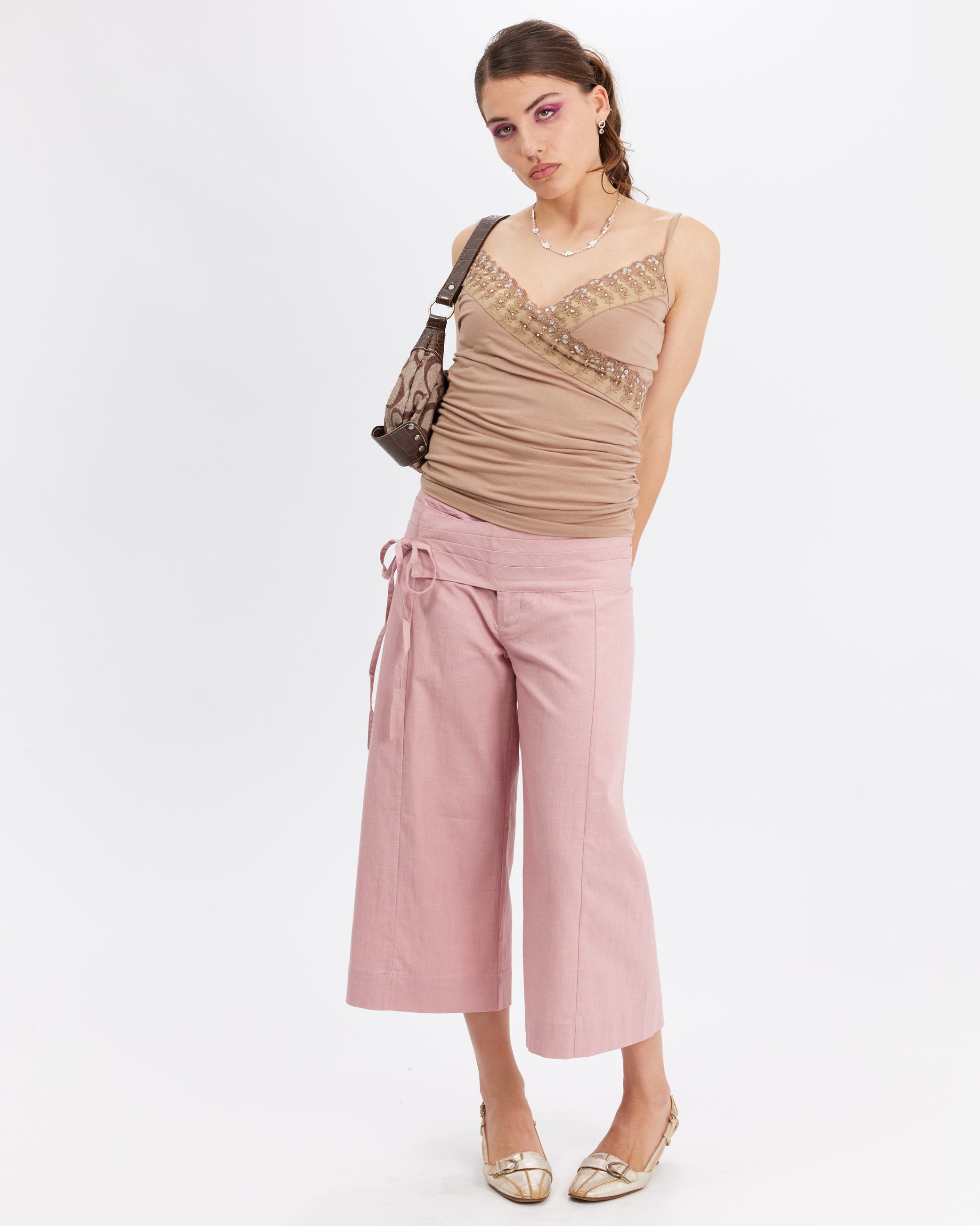 Wide Waistband 3/4 Tie Pant