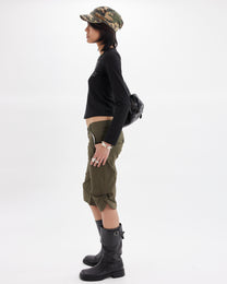 Button Hem Capri - Khaki