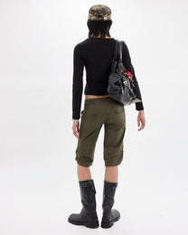 Button Hem Capri - Khaki