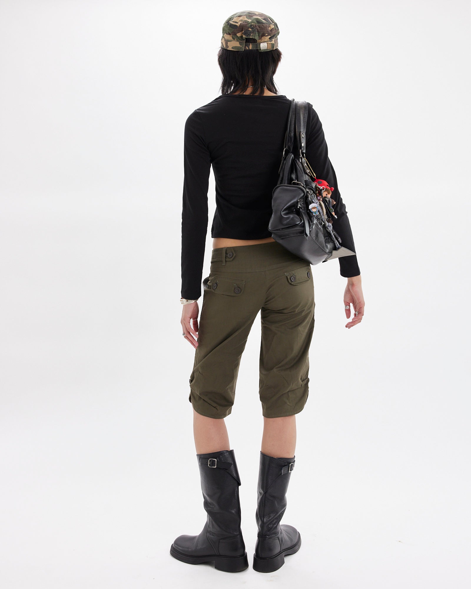 Button Hem Capri - Khaki