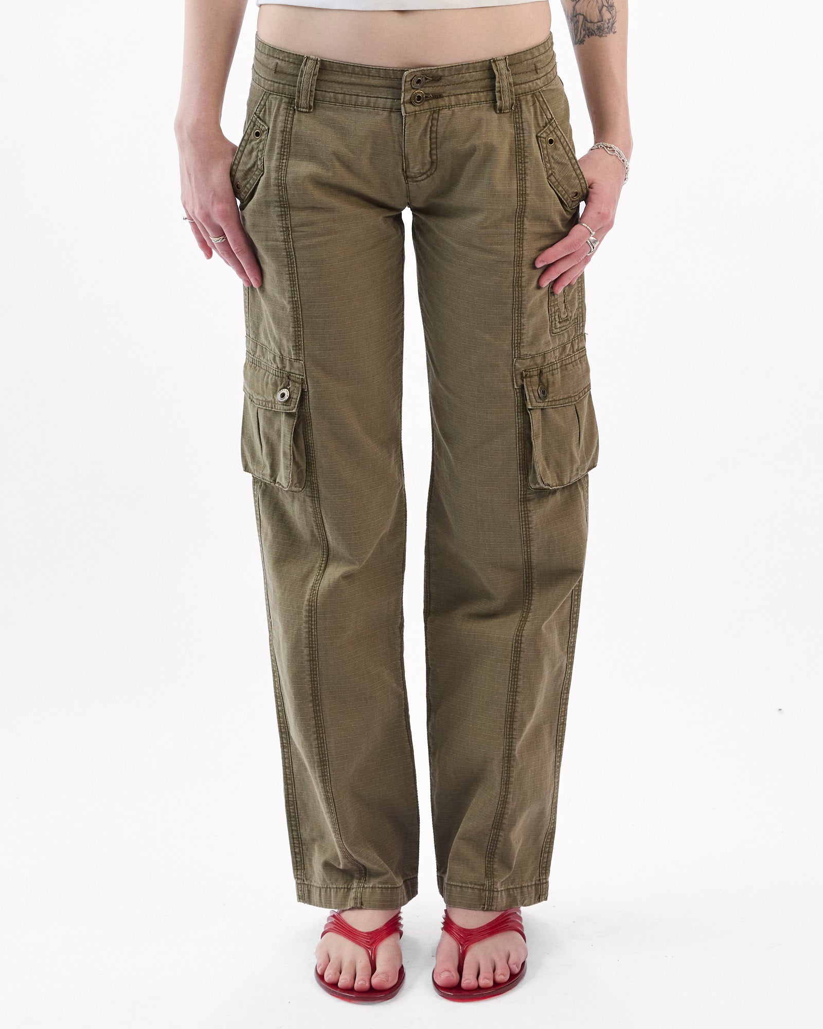 Low Rise Multi Pocket Cargo Pant - Khaki