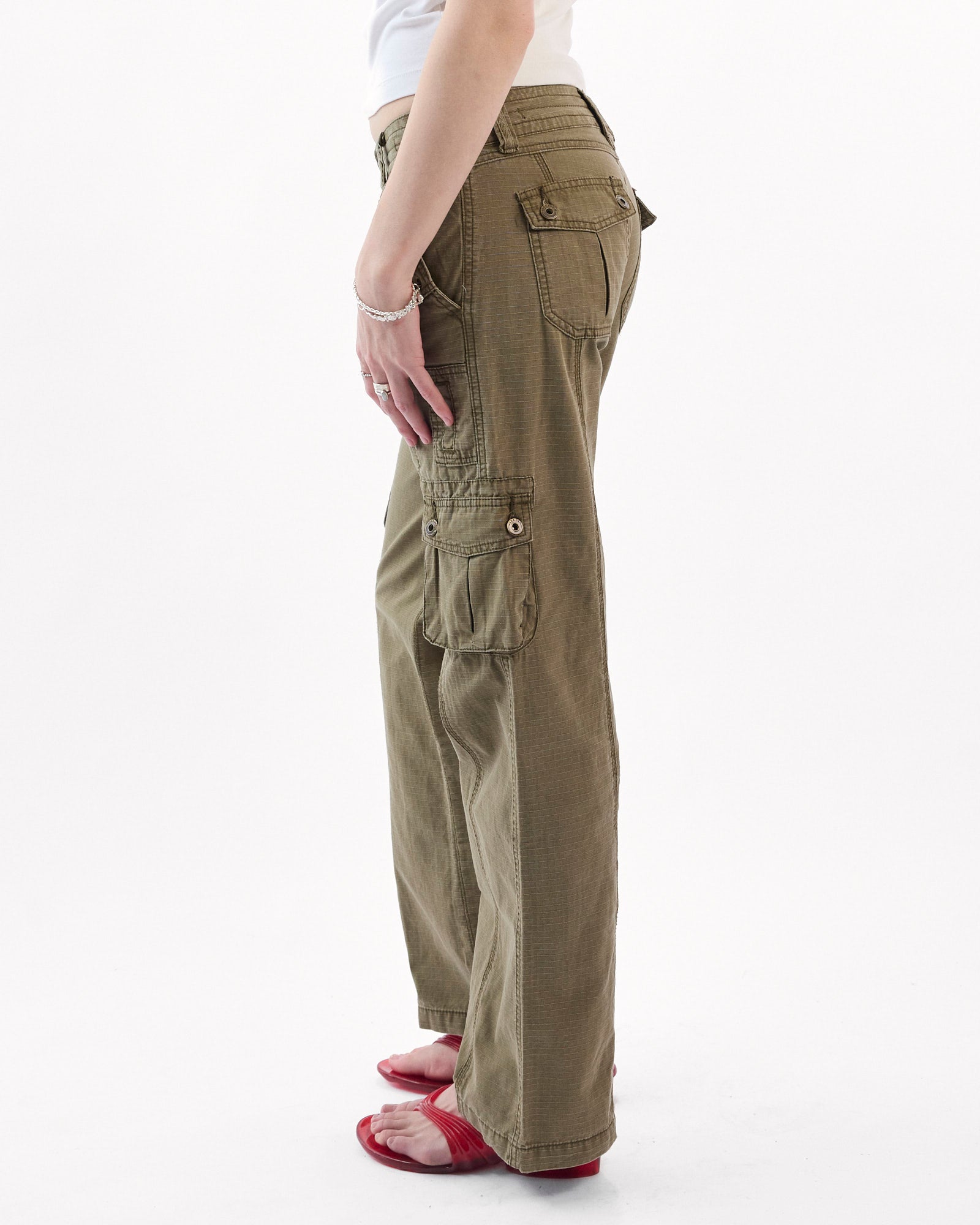 Low Rise Multi Pocket Cargo Pant - Khaki