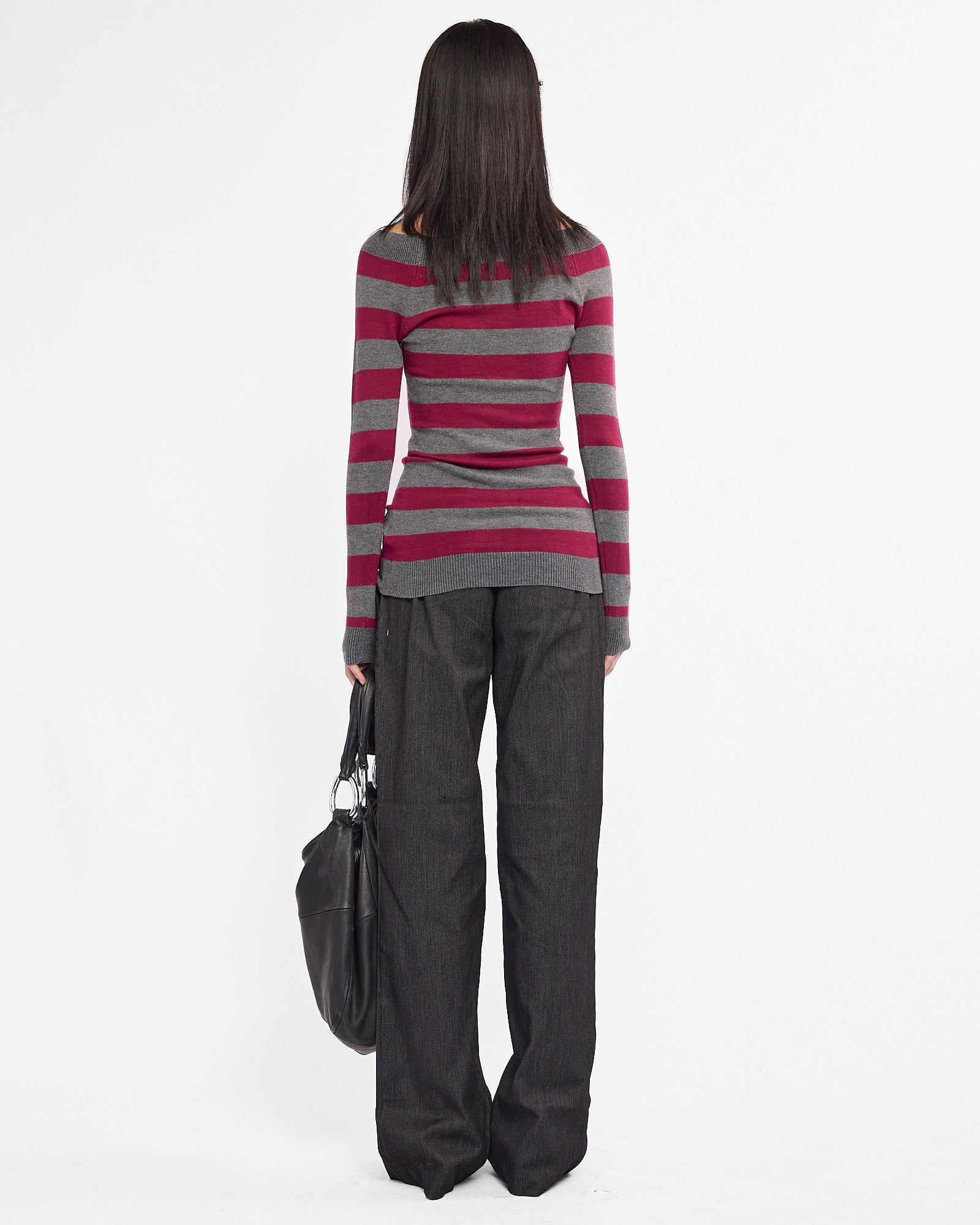 Boat Neck Stripe Knit Sweater