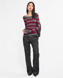 Boat Neck Stripe Knit Sweater