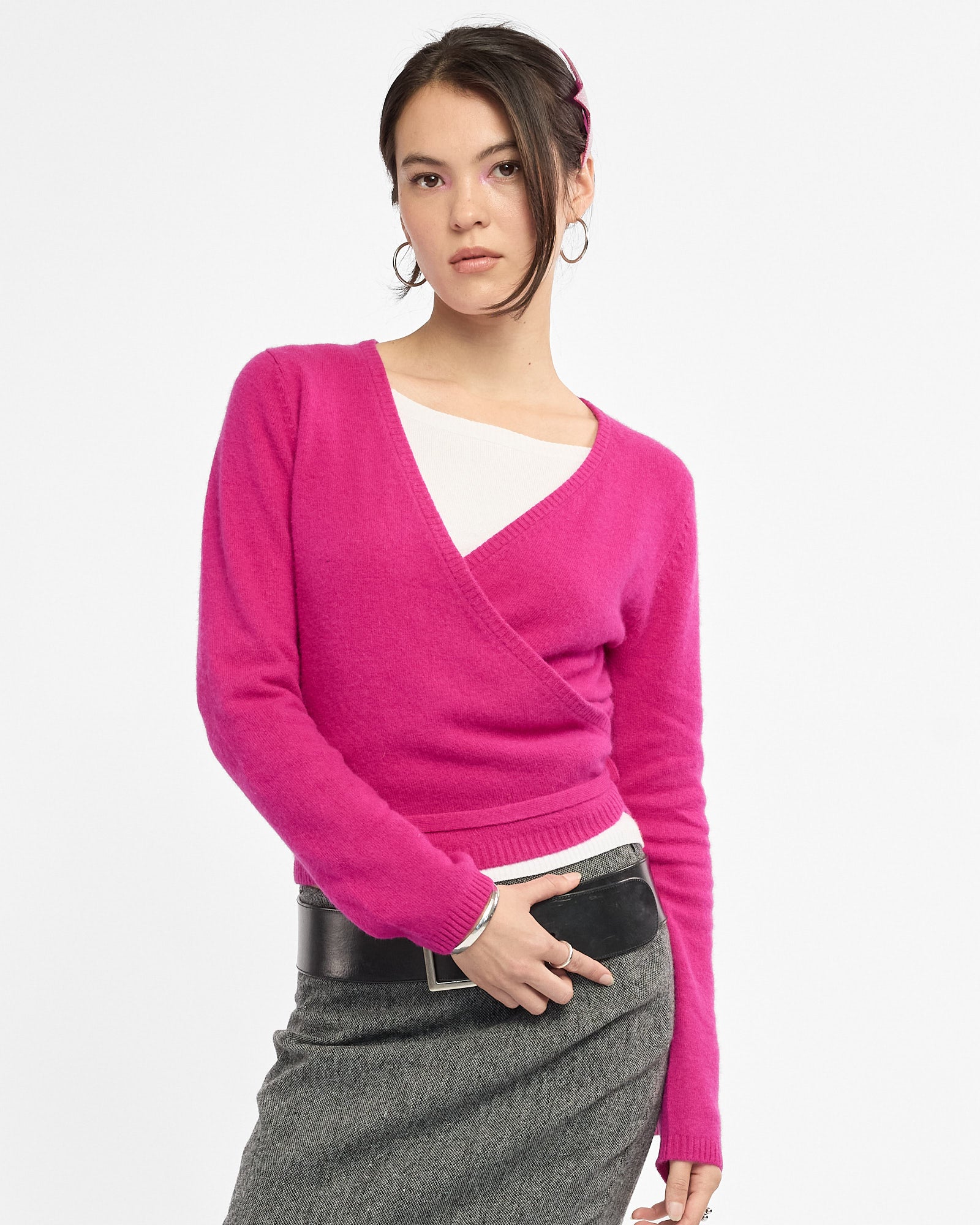 Lambswool Angora Wrap Top - Fuchsia