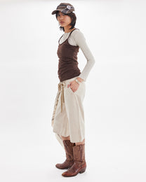 3/4 Tie Waist Wide Leg Jort - Beige