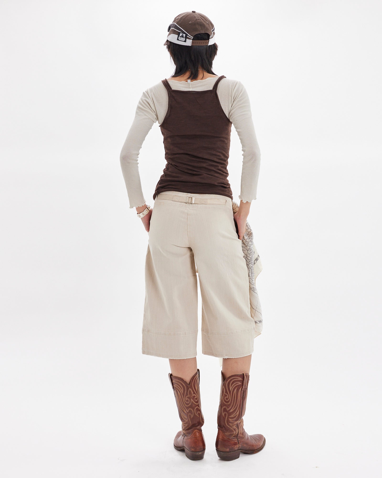 3/4 Tie Waist Wide Leg Jort - Beige
