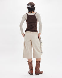 3/4 Tie Waist Wide Leg Jort - Beige