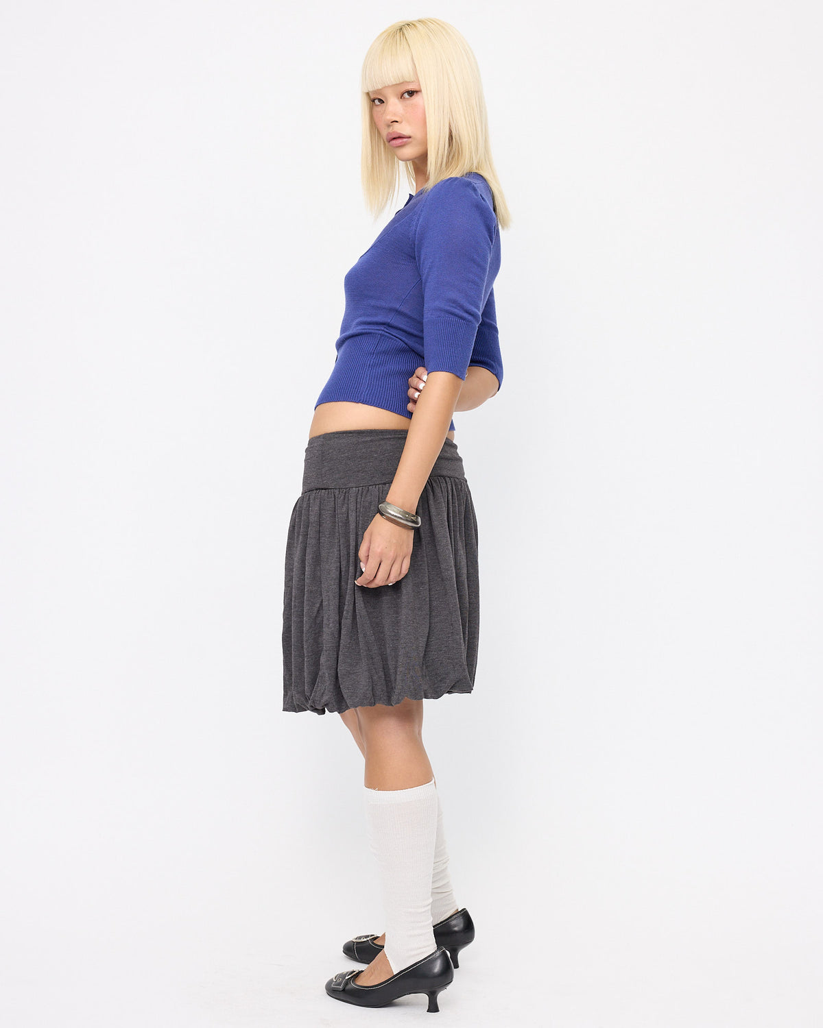 Three Quarter Puff Sleeve Knit Blouse