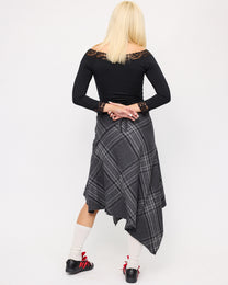 [COMING SOON] Plaid Asymmetric Wool Midi Skirt - Charcoal