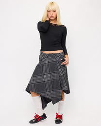 [COMING SOON] Plaid Asymmetric Wool Midi Skirt - Charcoal