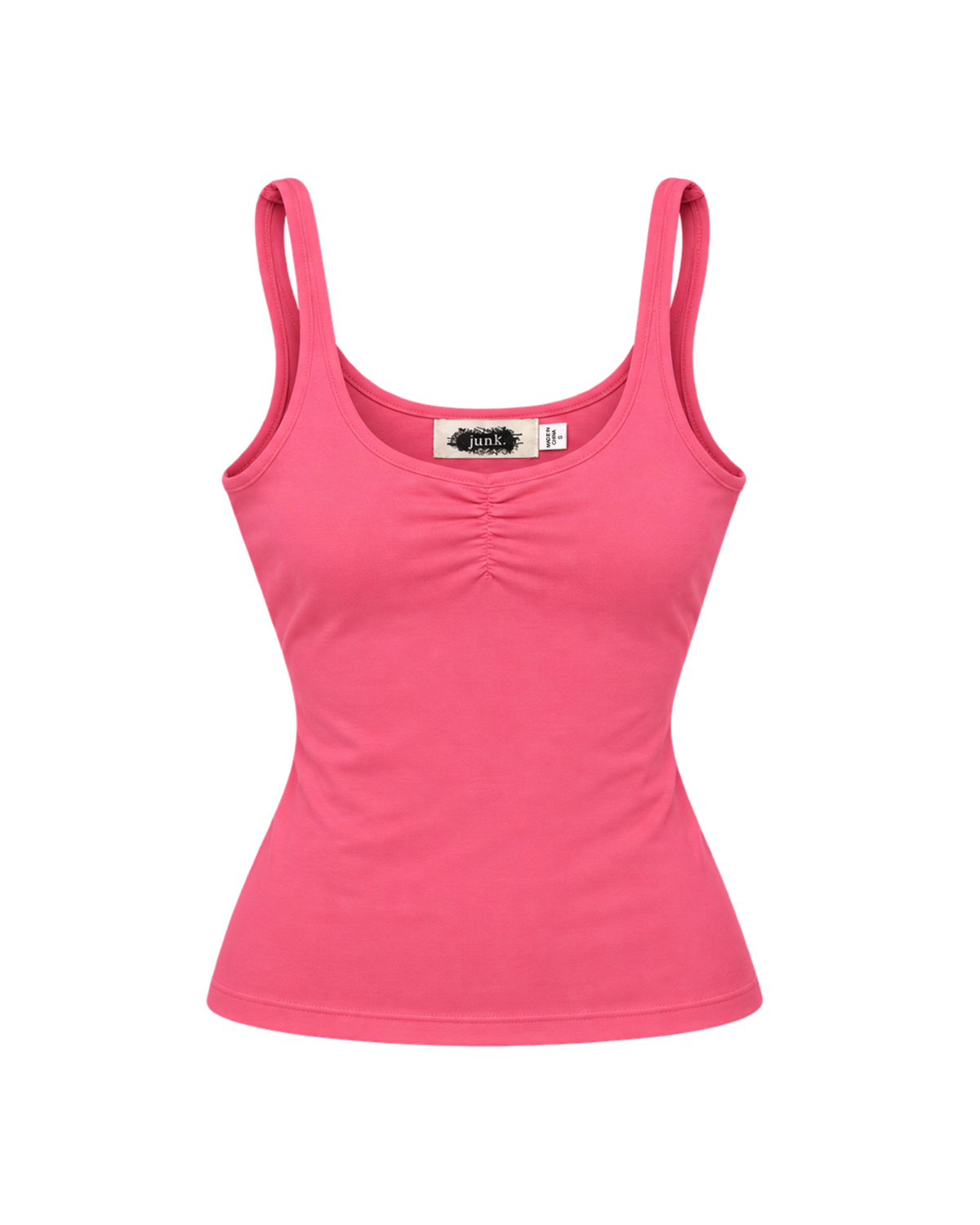 Ruched Scoop Neck Tank Top - Hot Pink