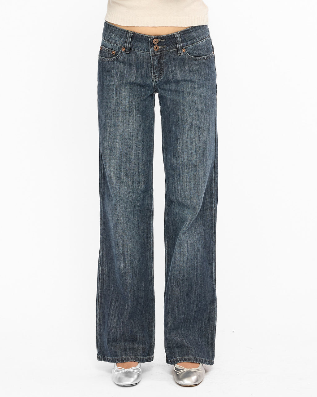 Wide Leg Double Button Washed Jeans