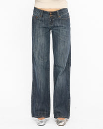 Wide Leg Double Button Washed Jeans