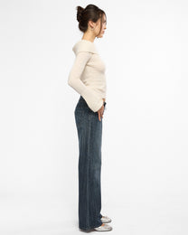 Wide Leg Double Button Washed Jeans