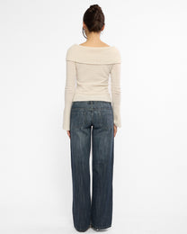 Wide Leg Double Button Washed Jeans