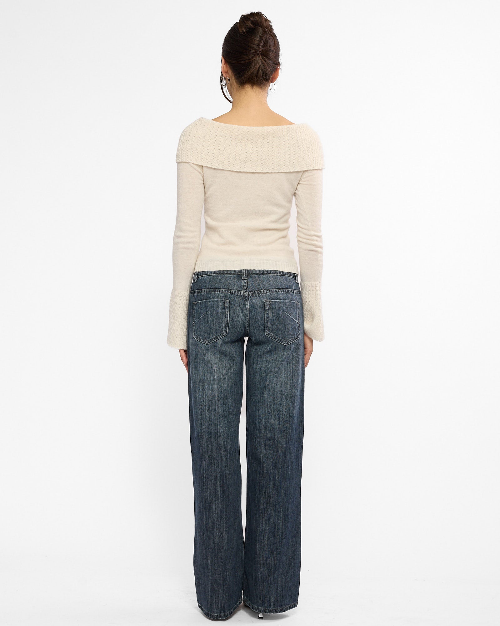 Wide Leg Double Button Washed Jeans