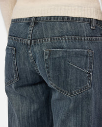 Wide Leg Double Button Washed Jeans