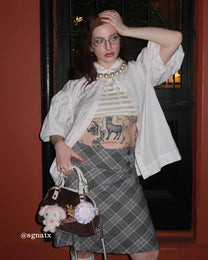 Wide Waistband Tartan Wool Skirt
