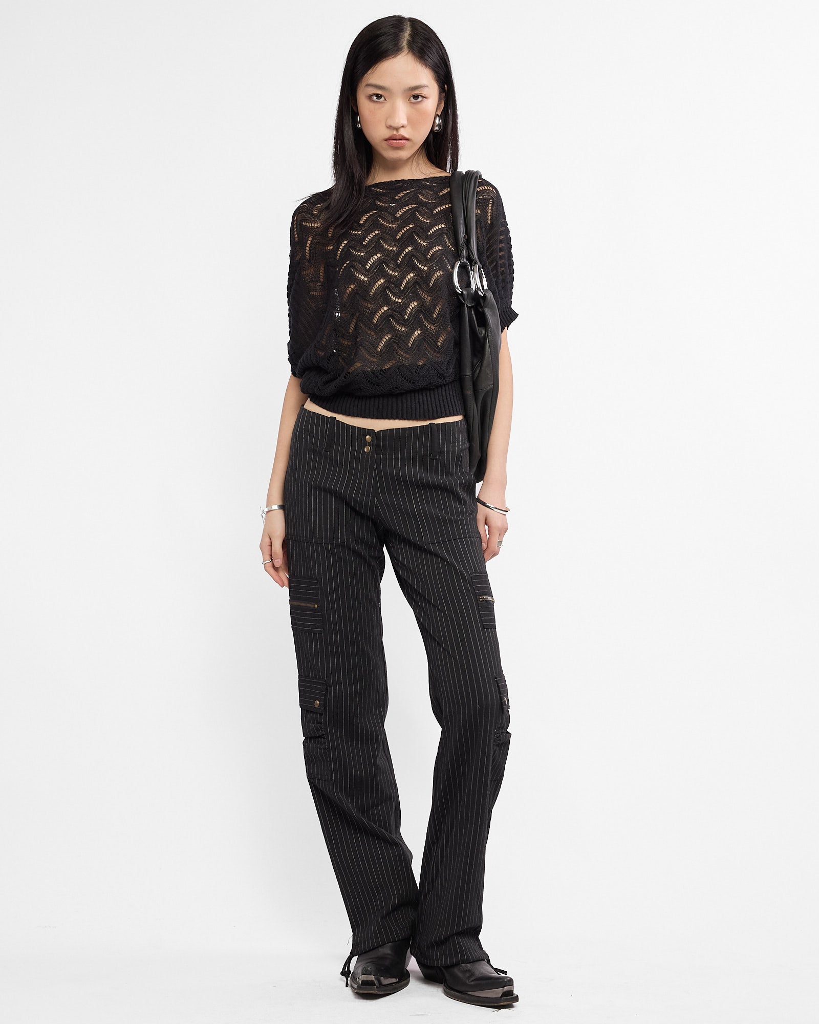 Batwing Cotton Knit Top - Black