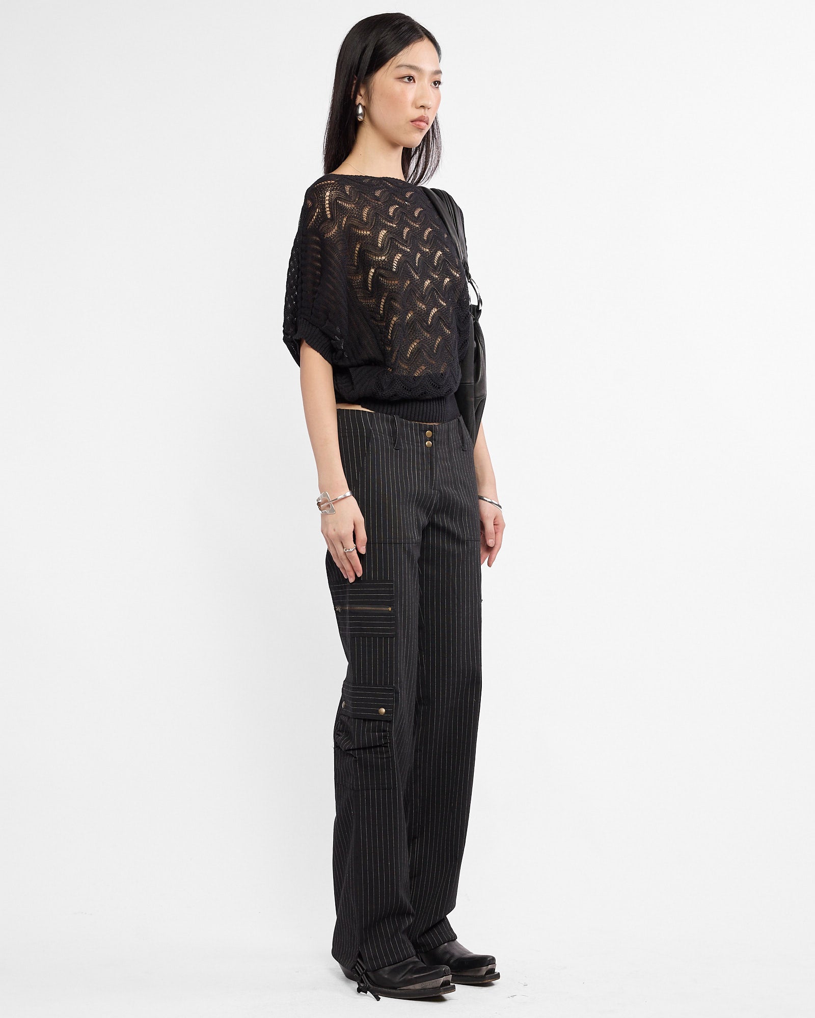 Batwing Cotton Knit Top - Black