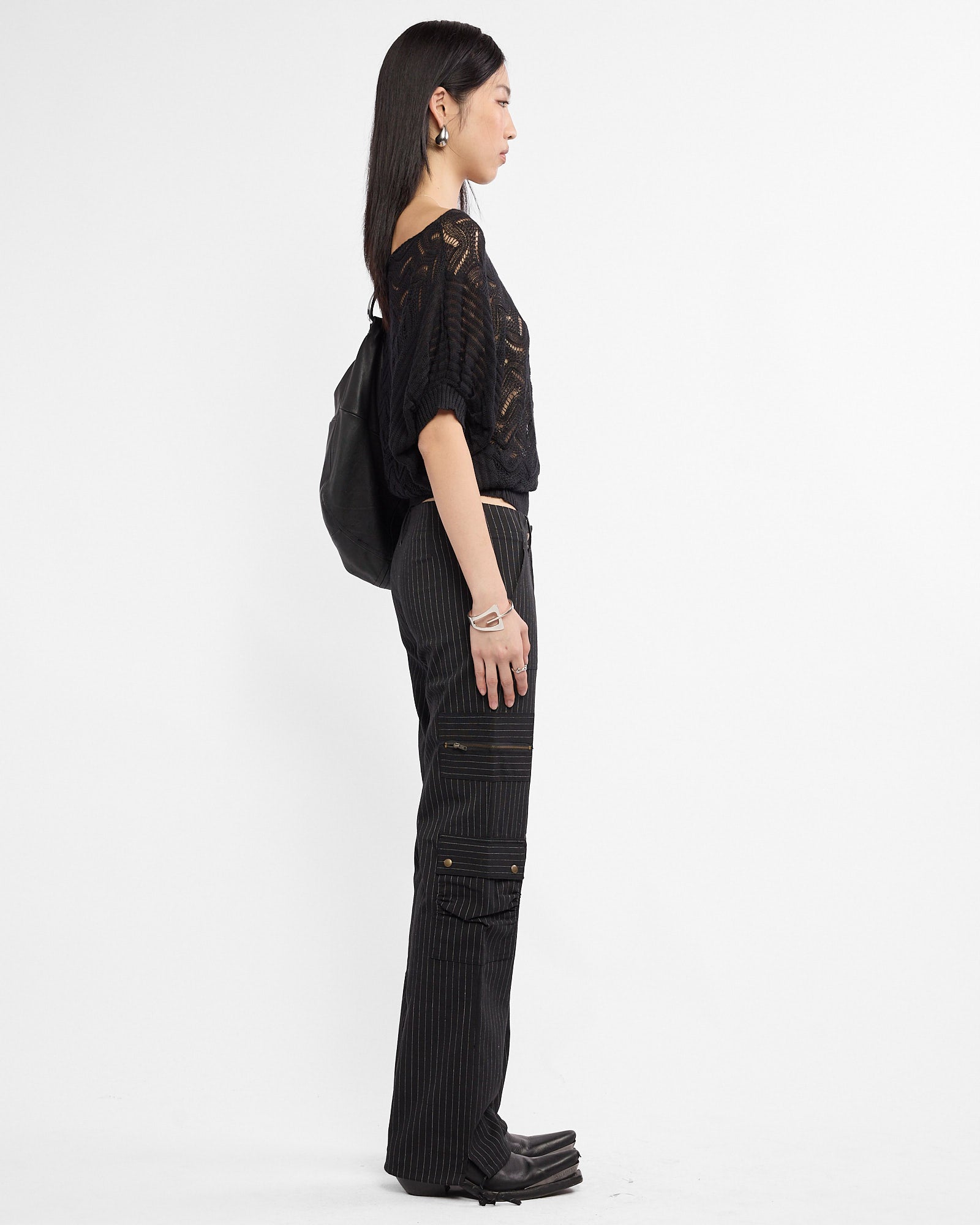 Batwing Cotton Knit Top - Black