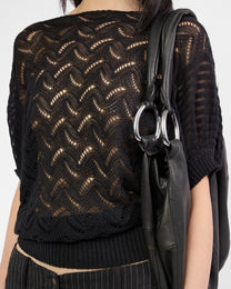Batwing Cotton Knit Top - Black
