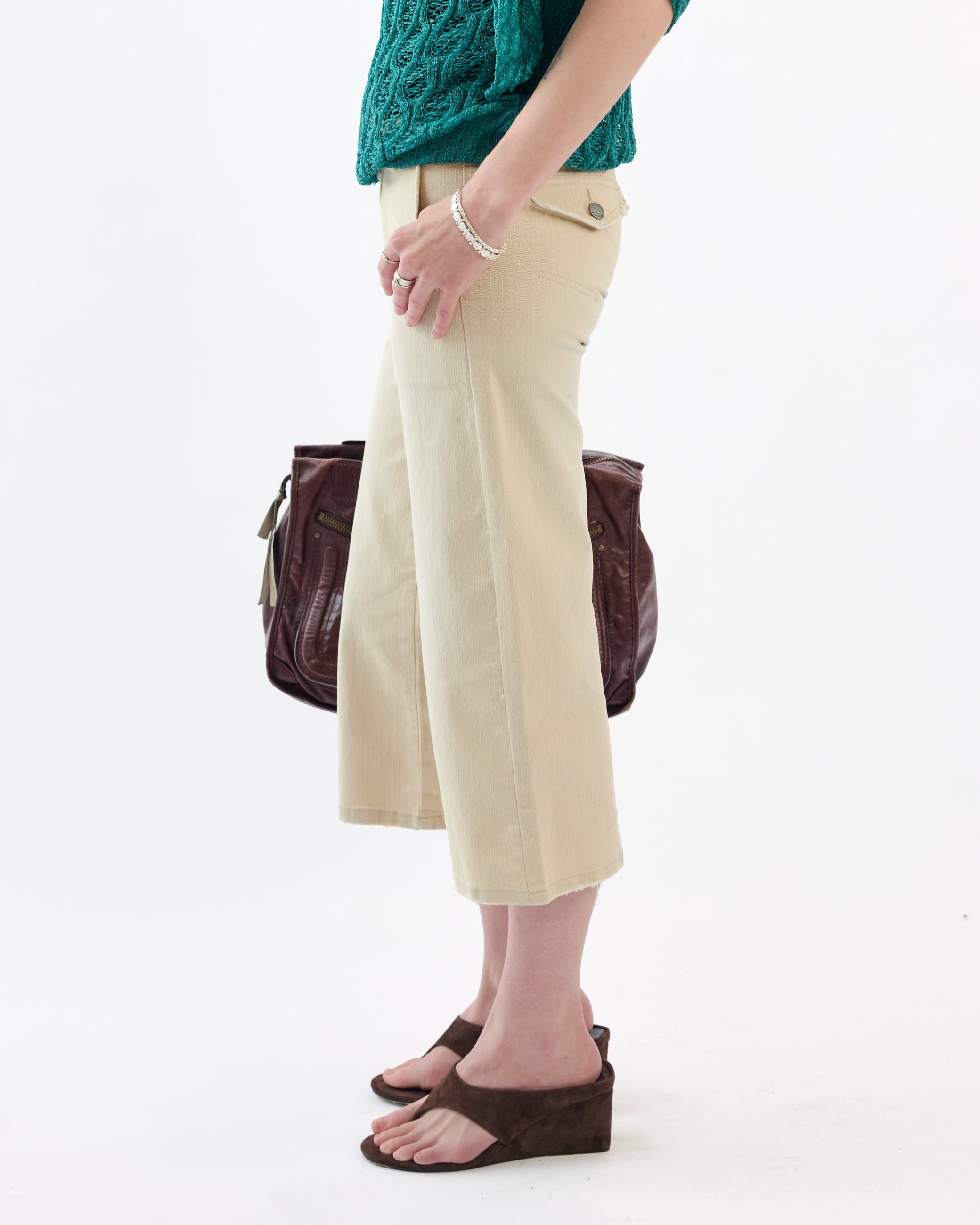 Lowrise Stretch Denim Capri - Beige