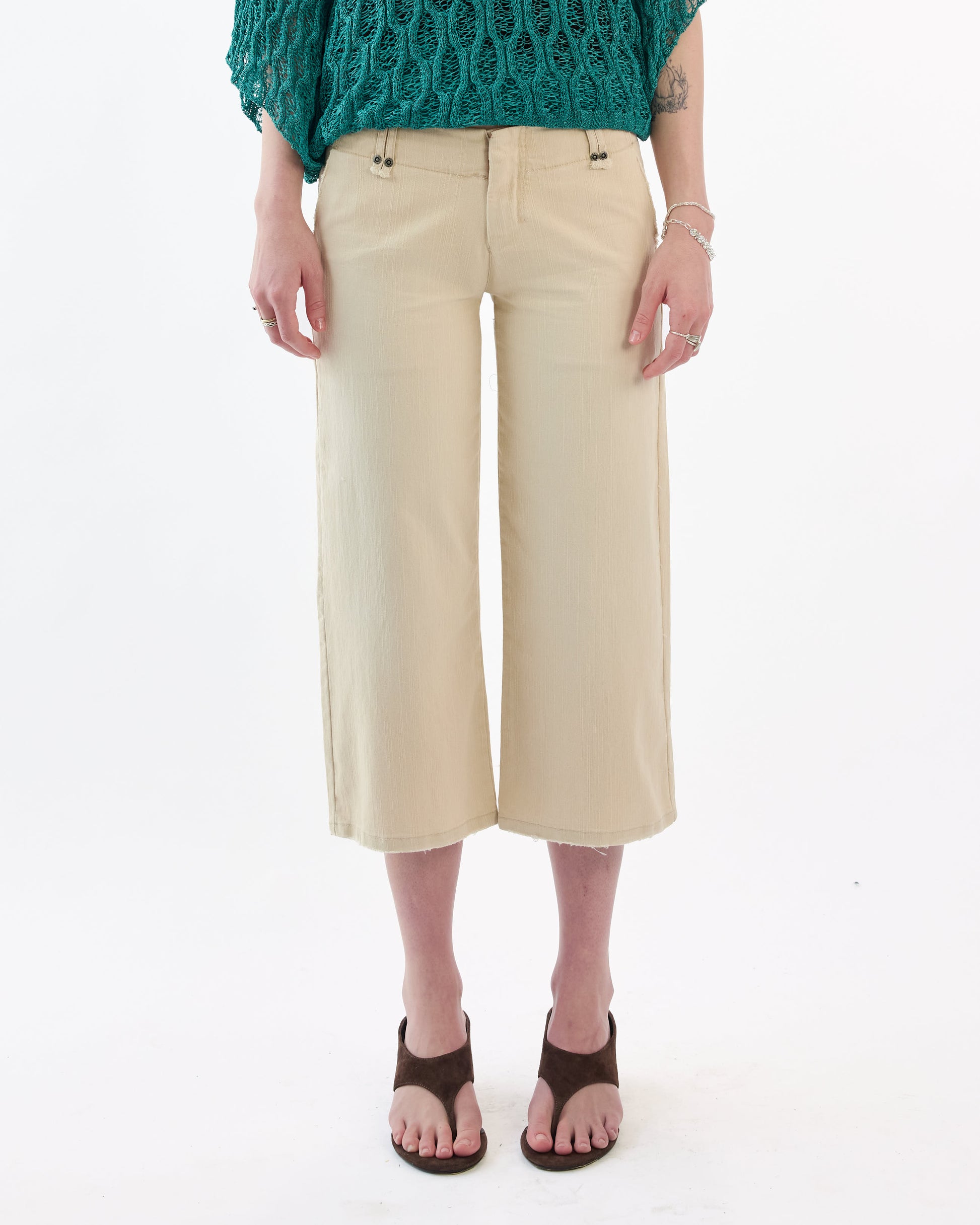 Lowrise Stretch Denim Capri - Beige